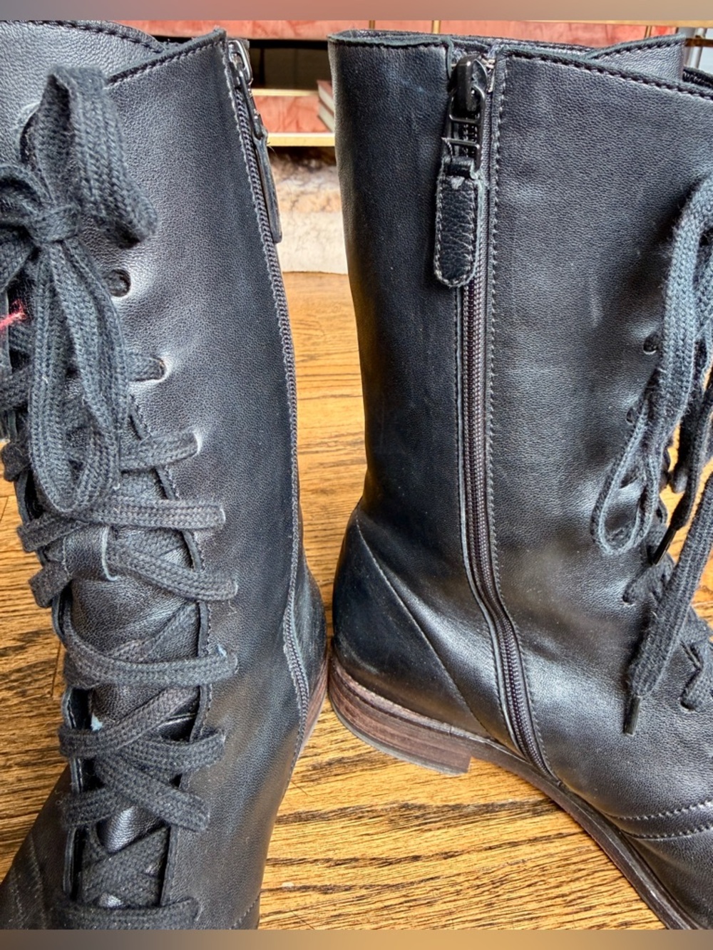 COLE HAAN buttery soft leather mid calf lace up boots NIKE AIR size 7 black - Picture 2 of 5